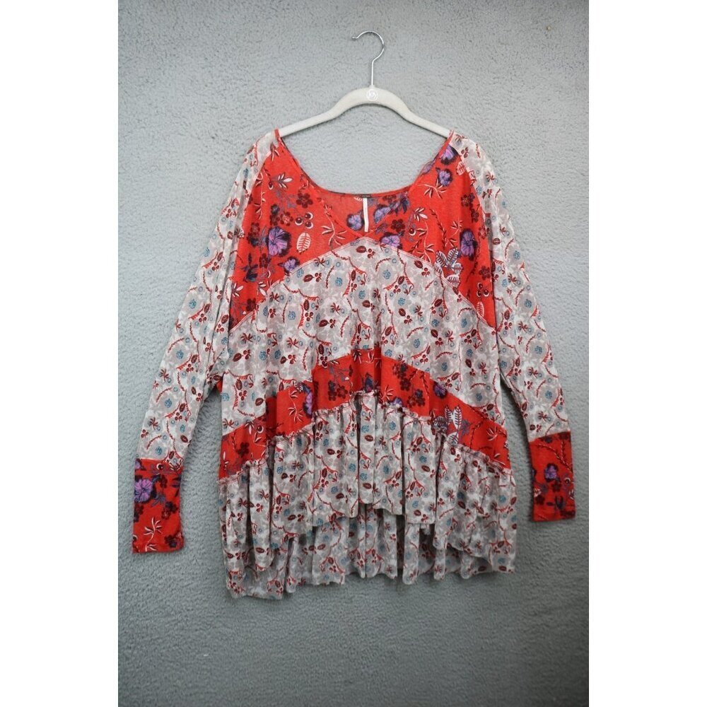 Free People Long Sleeve Semi-Sheer Oversized Tiered Tunic-S/P-Boho-Cottagecore
